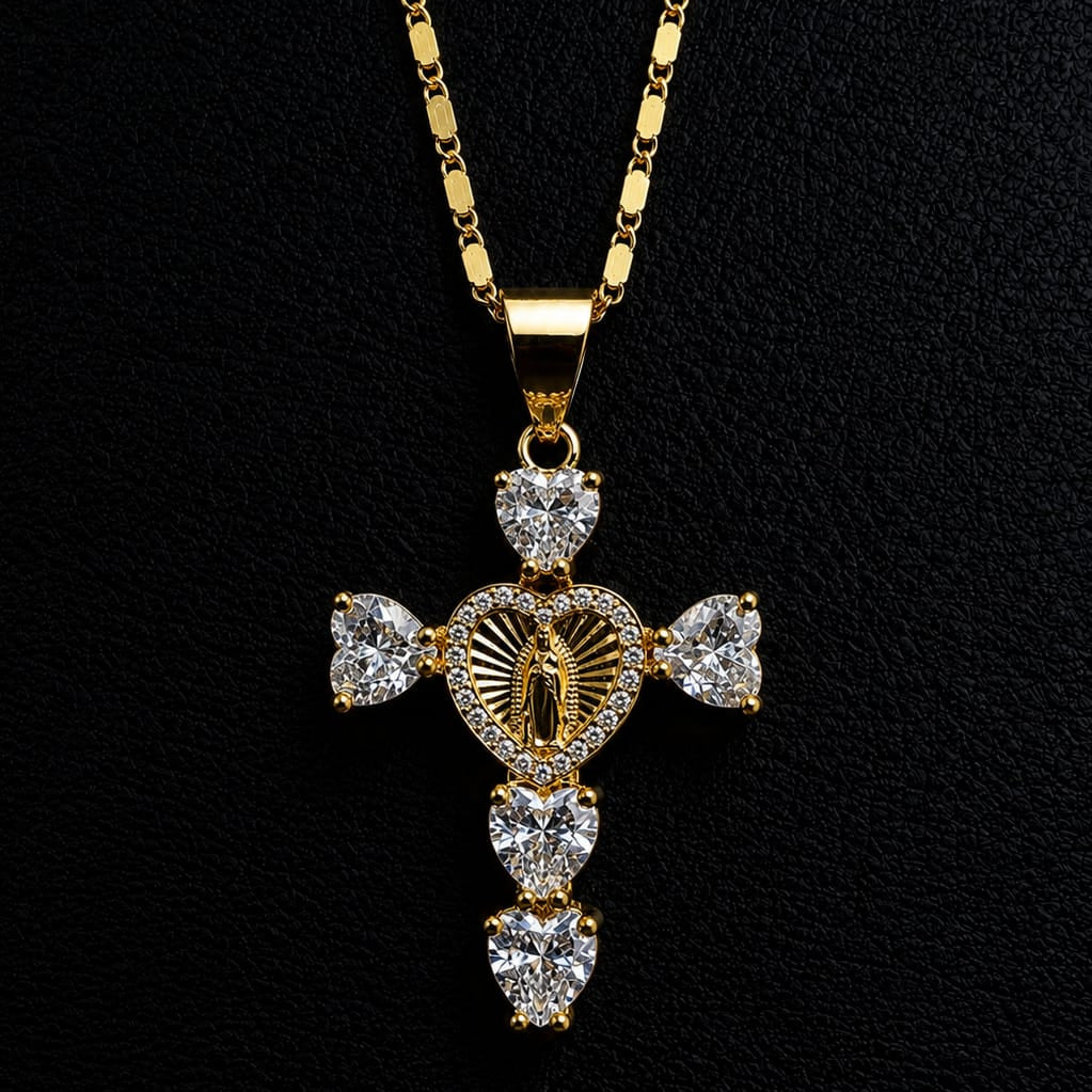 Our Lady of Guadalupe Heart Cross Necklace