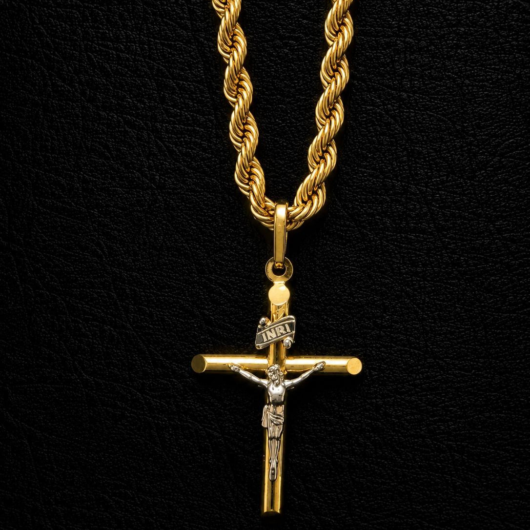 14K Gold Two-Tone Crucifix Pendant